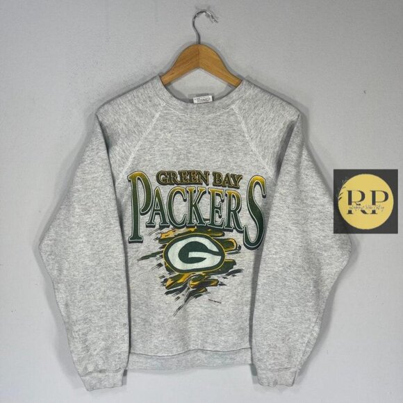 Green Bay Packers 1996 Big Logo Printed Pullover sweatshirt shirt grey 1996 - Picture 1 of 2